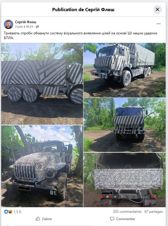 3d3d3da9-a5c5-498e-8e1b-99ba49ebb2b9 Camouflage zébré des camions militaires russes : efficacité contestée par l’Ukraine