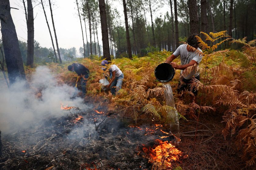 A view of a wildfire near Lacanau Le combat des habitants de Gironde contre les flammes