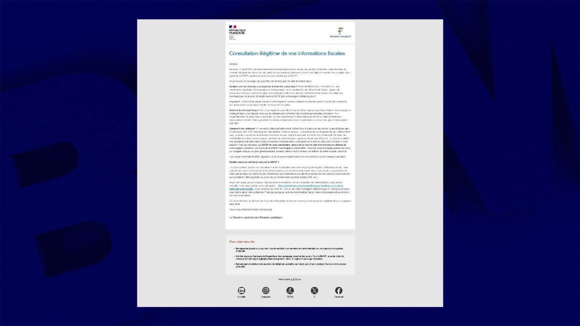 Conséquences du piratage des Finances publiques : informations et mesures