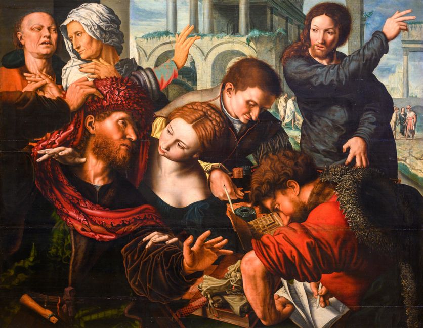 Vienna, Austria. 2019/10/23. "The Calling of the Apostle Matthew" by Jan Sanders van Hemessen (c. 1500 – c. 1566). Kunsthistorisches Museum (Art History Museum) in Vienna. L’appel de Matthieu et son implication chrétienne