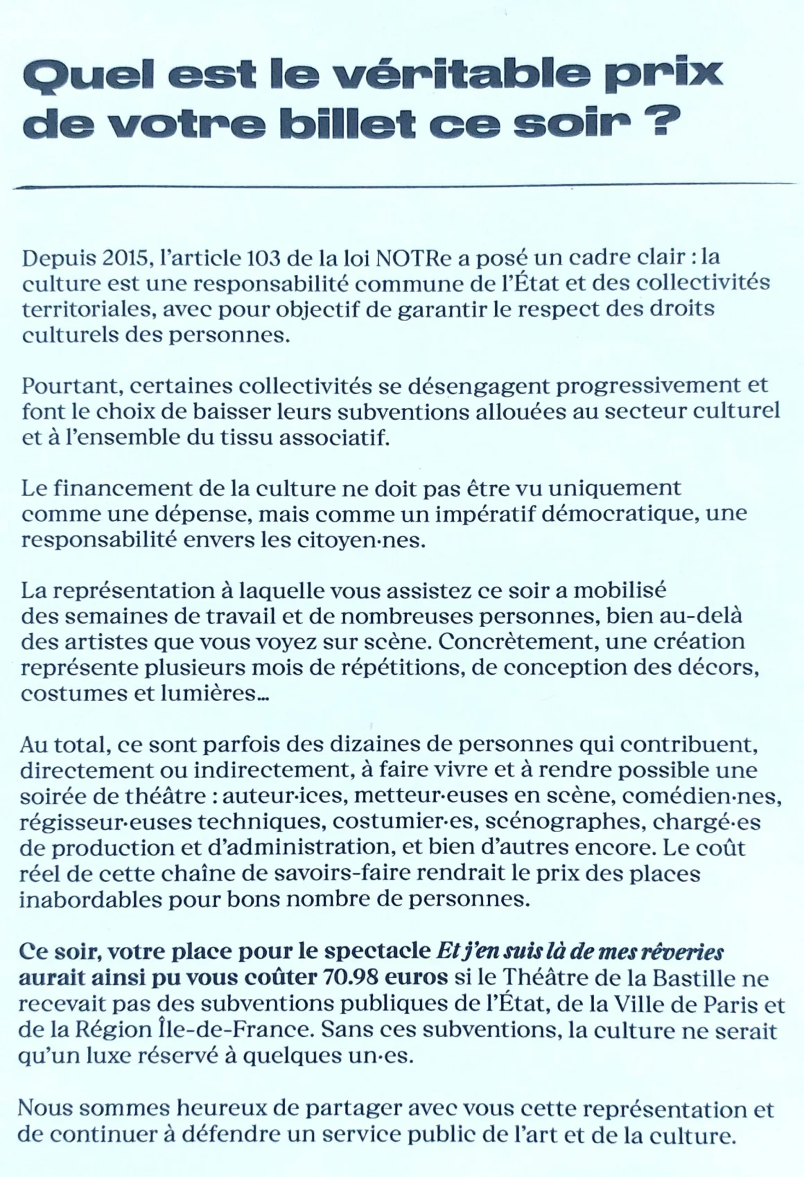 L&rsquo;impact des subventions publiques sur le spectacle vivant