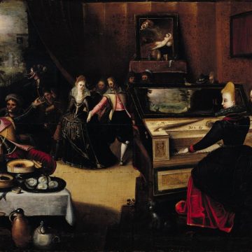 The Prodigal Son with the Courtesans or, Interior Scene (oil on canvas) Un bel ouvrage sur le clavecin