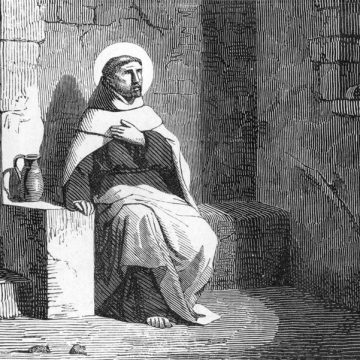 Representation of Saint John of the Cross (1542-1591) imprisoned in a dungeon of the convent of Carmelites in Toledo 1577. 19th century (engraving) Jean de la Croix : Poésie et Mystique