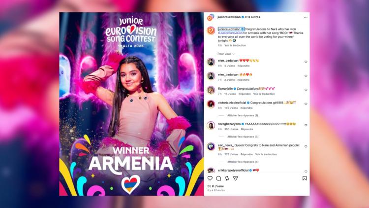 91f5e9c0-88f5-4ea6-9aed-f01720e4b2e8 L’Arménie triomphe à l’Eurovision Junior 2026 avec Naré